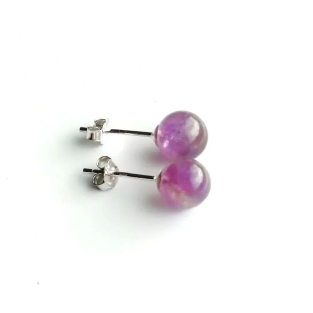 New Sterling silver rock amethyst ball earrings - Picture 7 of 7
